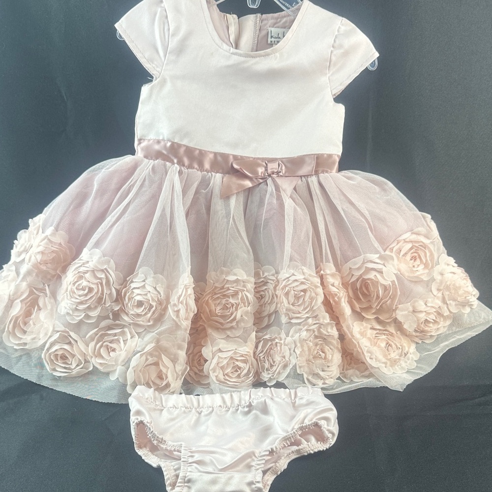 Nicole Miller Pink Floral Formal Dress with Diaper Cover- 12 month